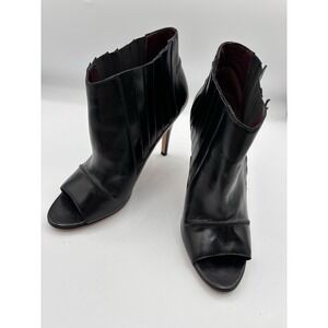 Etienne Aigner Black‎ Leather Peep Toe Heel Booties Size 9 Pleated